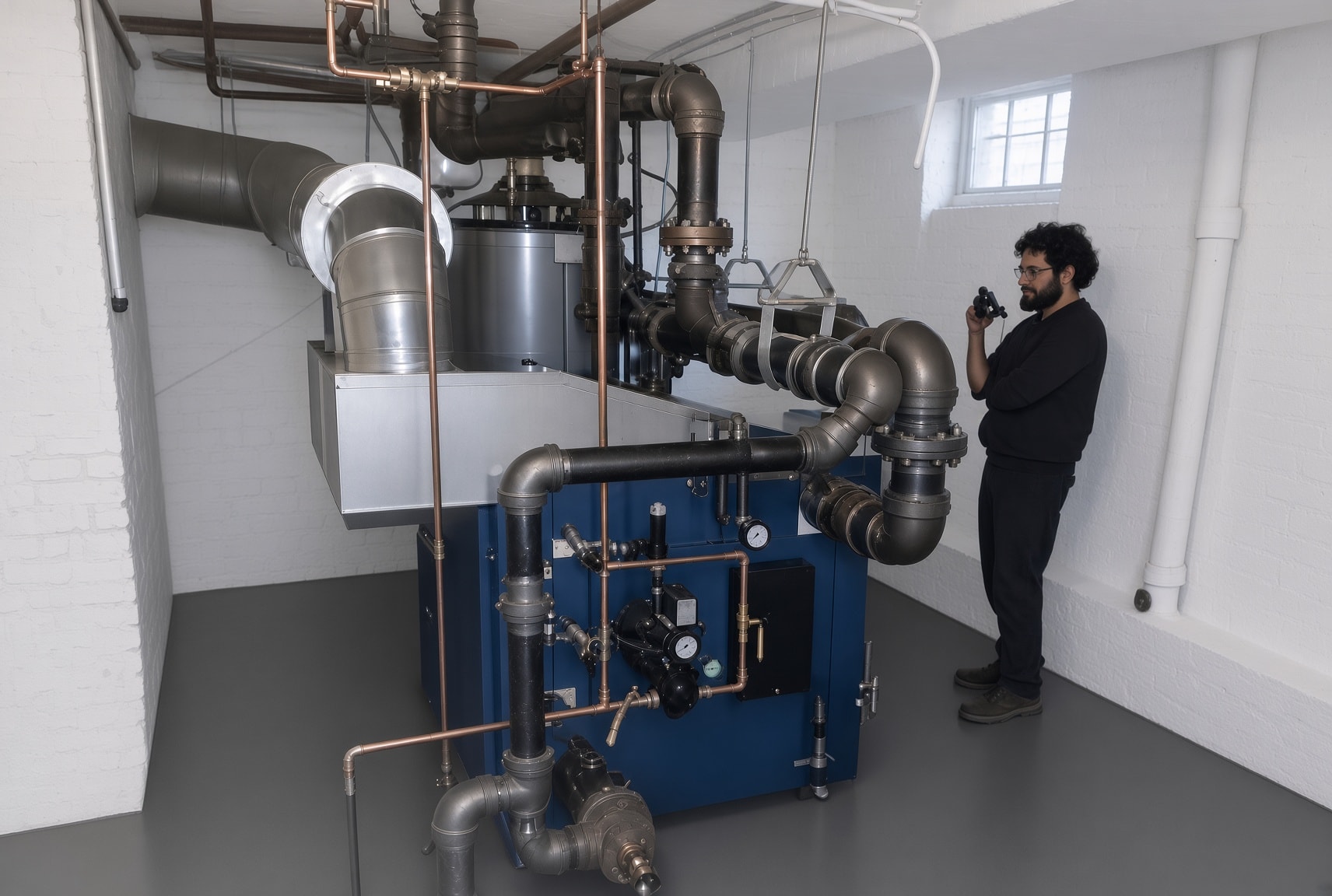 Plumber working on gas heating system installation